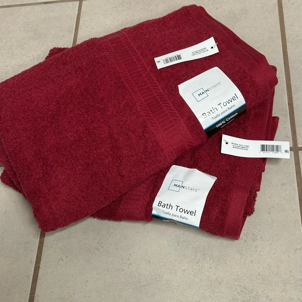 Mainstays Red 2 Bath Towels‎ cotton rich